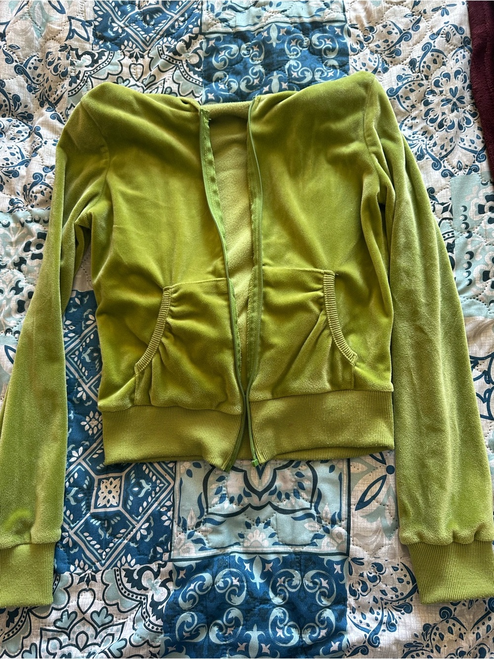 Green Velour Zip-Up Hoodie